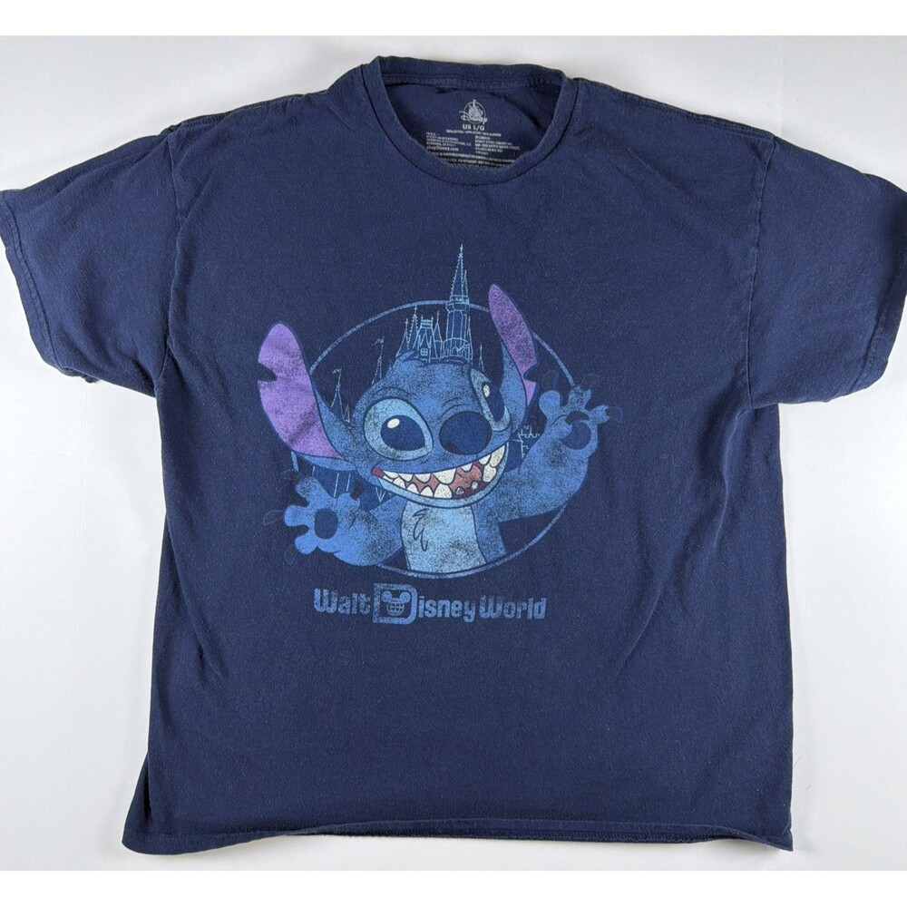 Disney Parks Walt Disney World Stitch Cinderella Castle Adult Large Blue T-Shirt